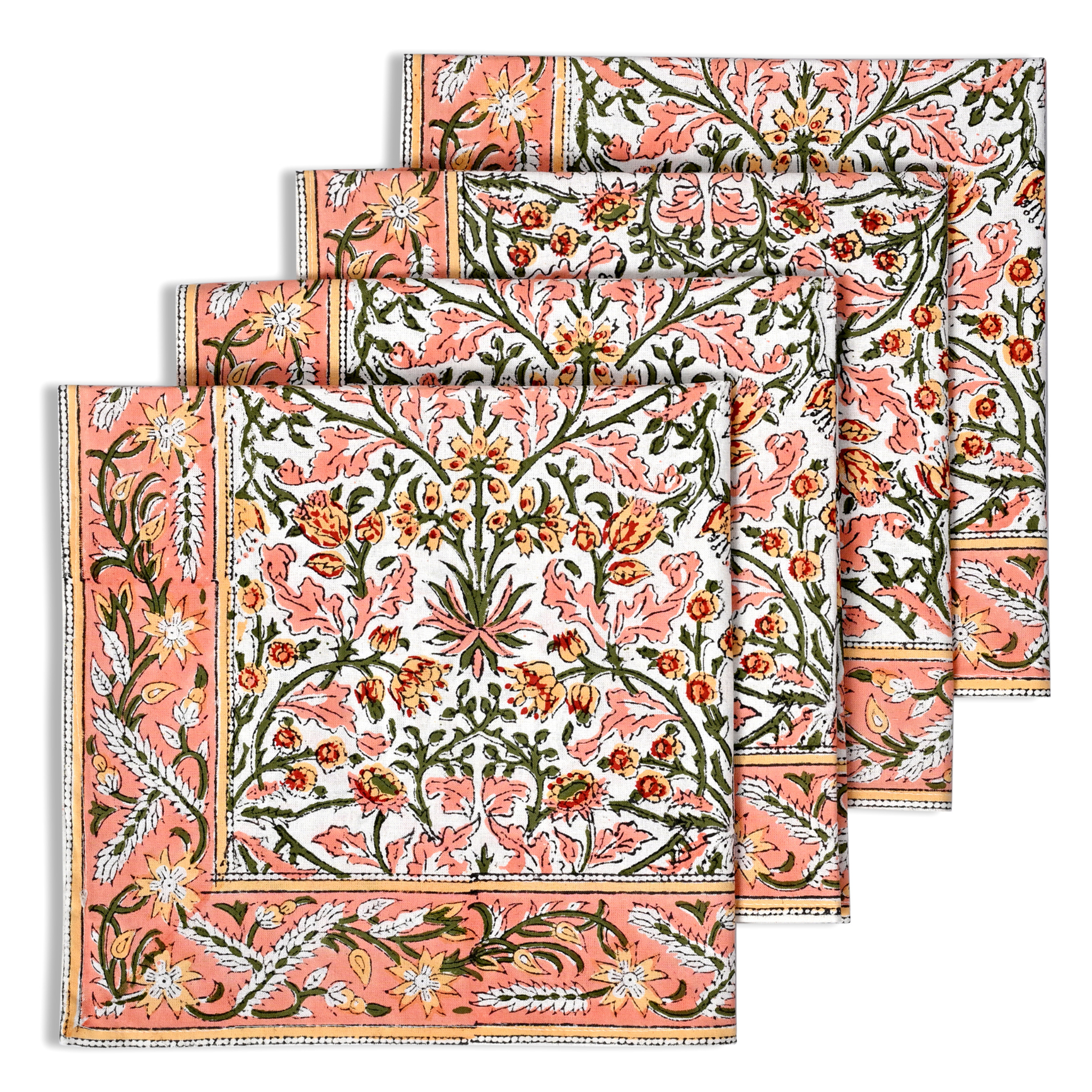 Set of floral patterned placemats on a white background