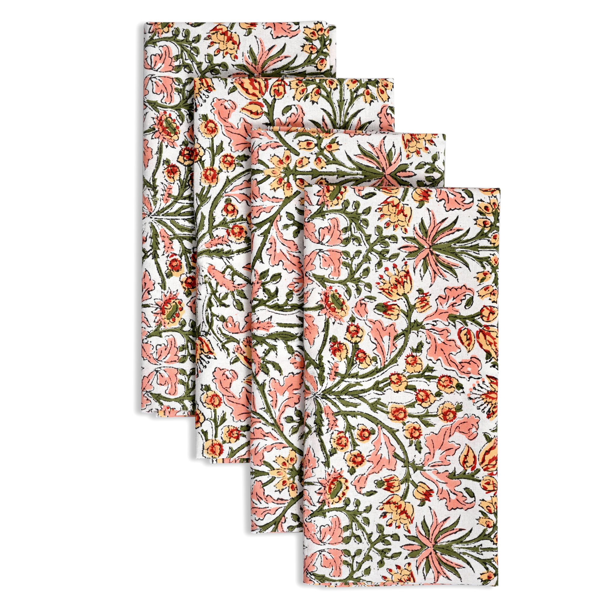 Set of floral patterned napkins on a white background