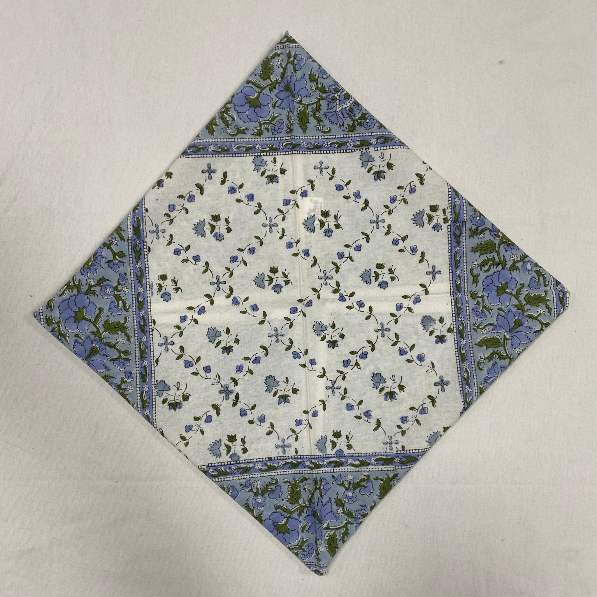 Floral patterned fabric square on a plain background