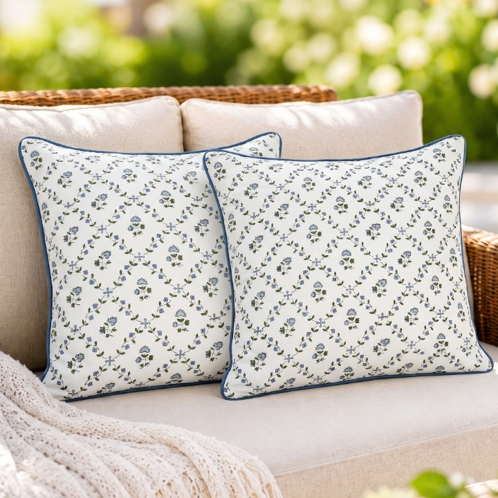 Powder Blue Piping Pillow Cover