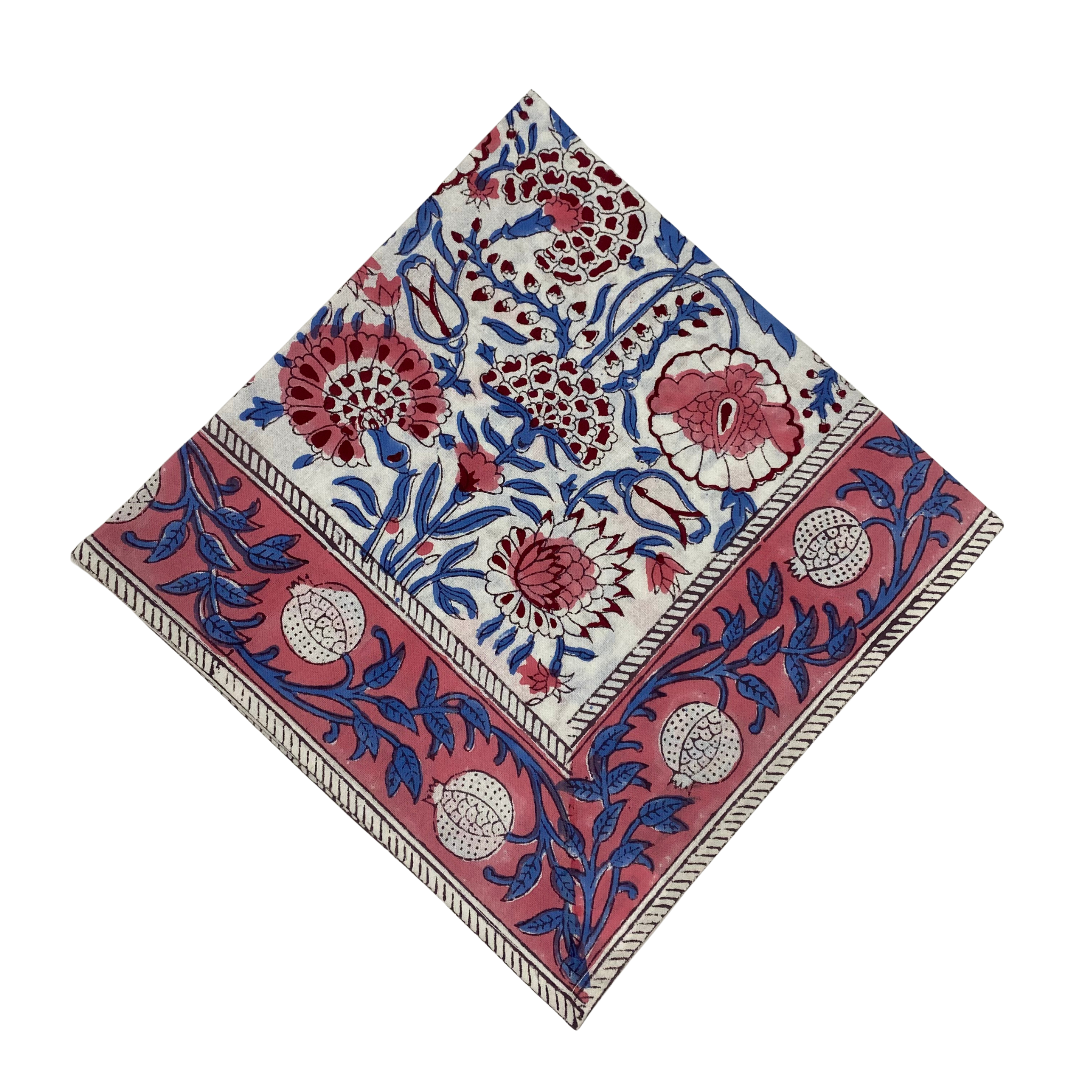 Decorative square cloth with floral pattern on a white background