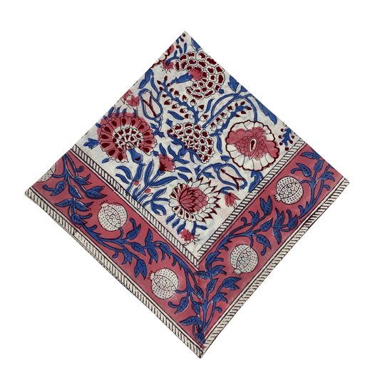 Decorative square cloth with floral pattern on a white background