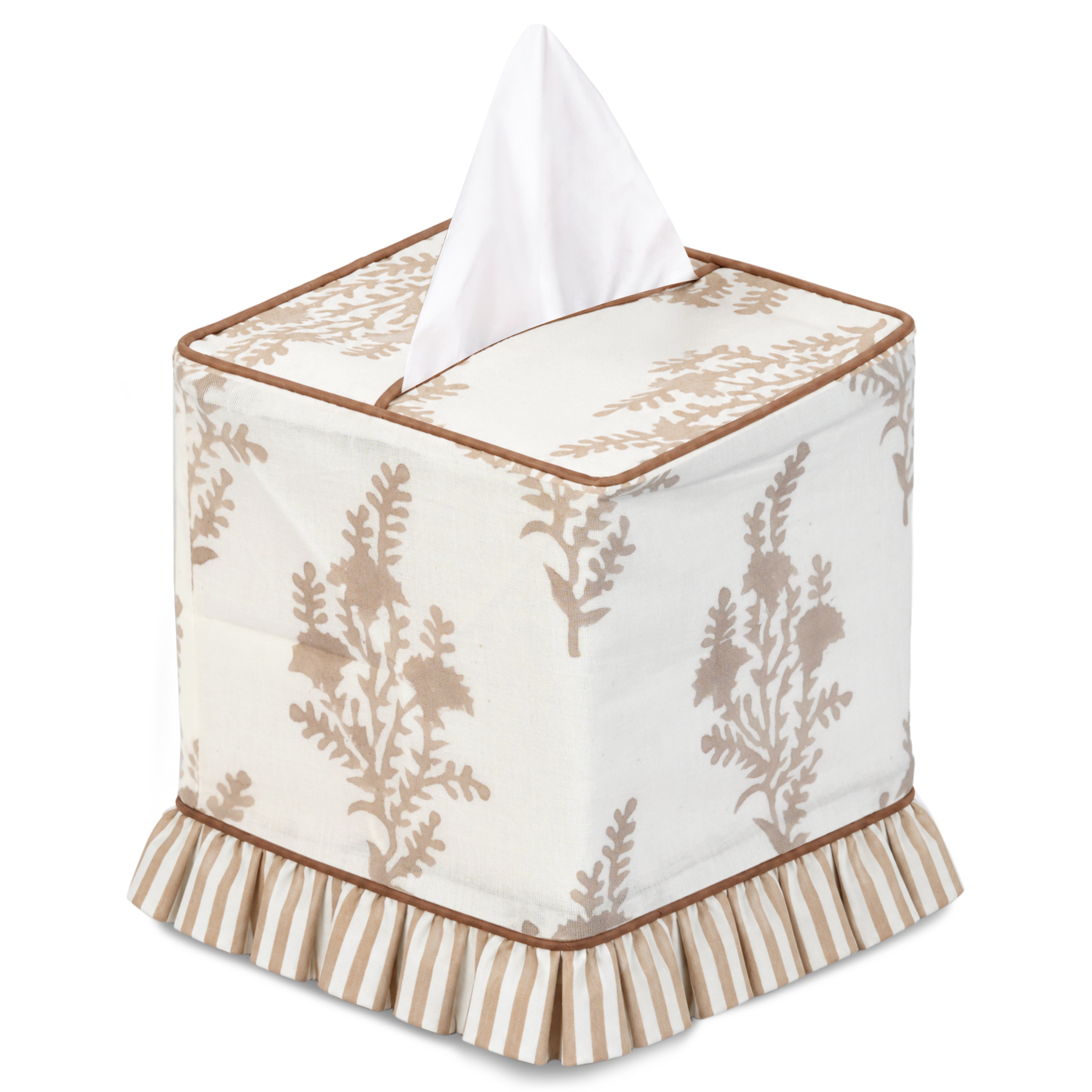 Block Print Ruffle Tissue Box Cover - Quiet Earth RIDHI