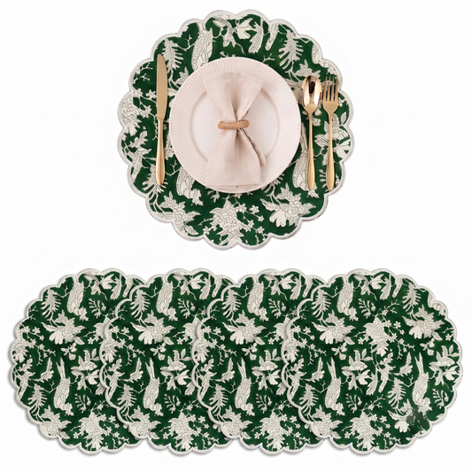 Riffle Green Round Placemat Ridhi Block Print