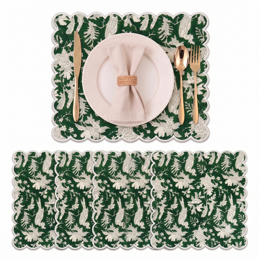 Riffle Green Round Placemat Ridhi Block Print