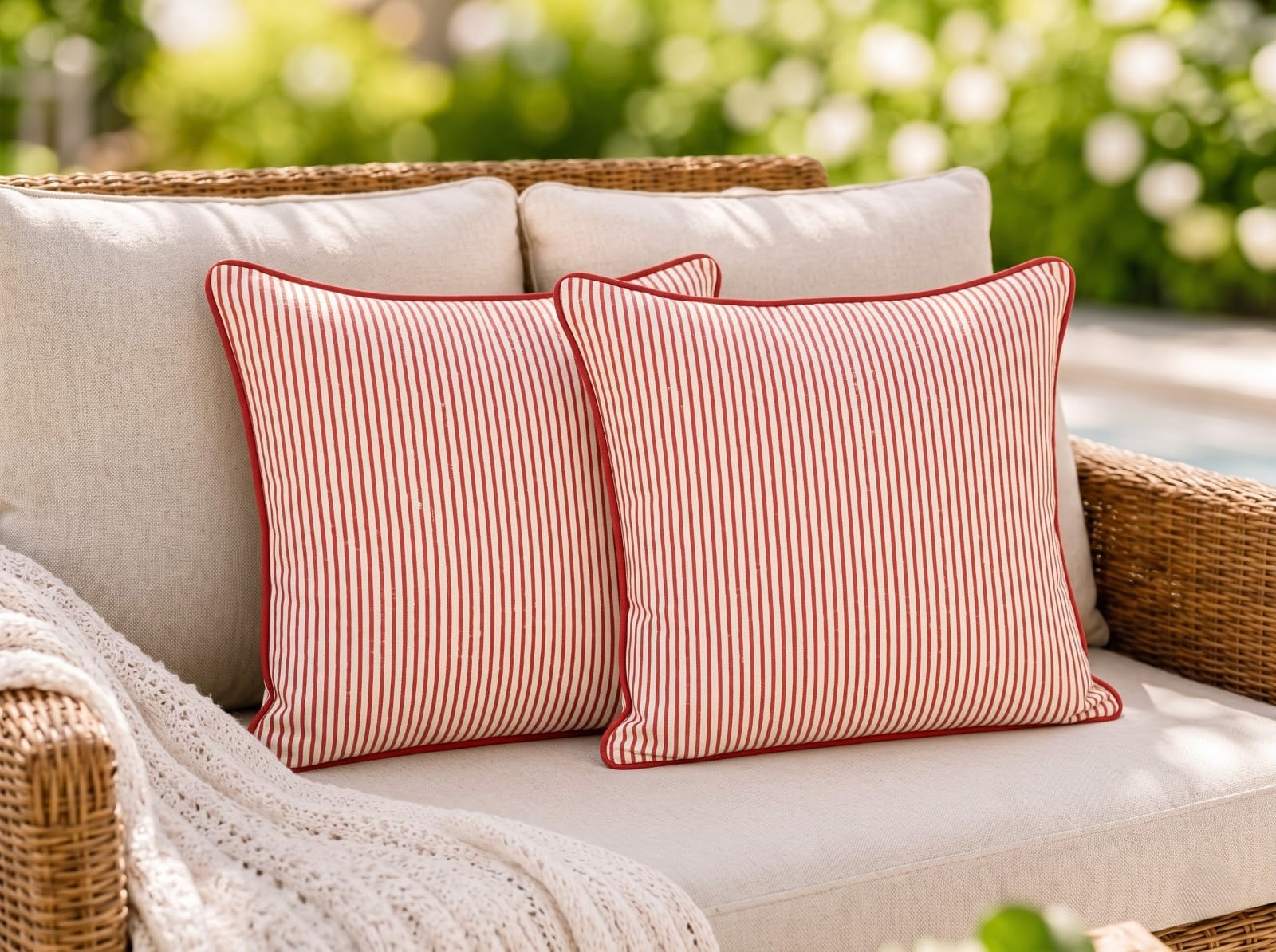 Ruby Red Striped Cotton Piping Pillow Cover RIDHI