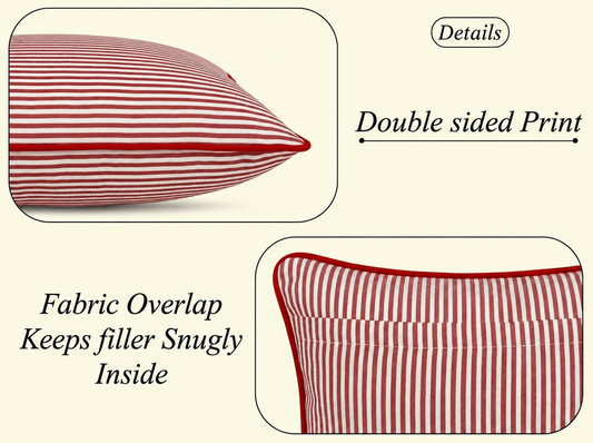Ruby Red Striped Cotton Piping Pillow Cover RIDHI