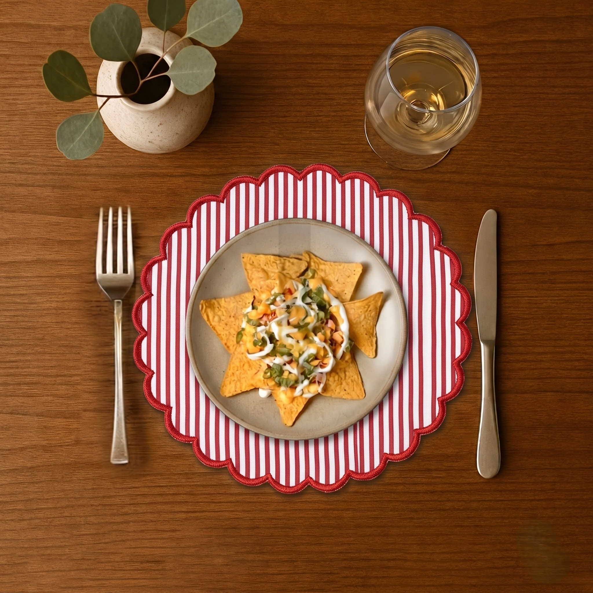 Ruby Red Stripe Round Placemat Ridhi Block Print