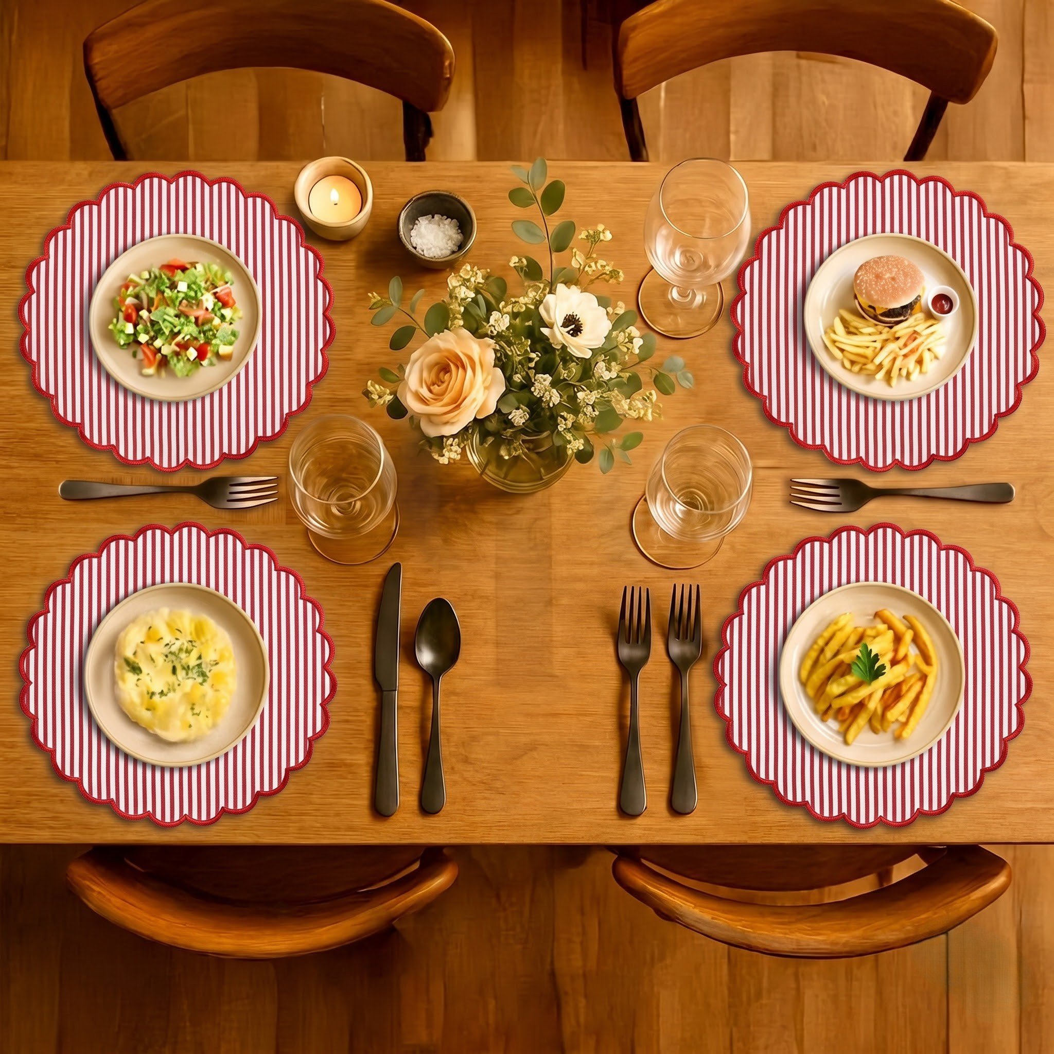 Ruby Red Stripe Round Placemat Ridhi Block Print