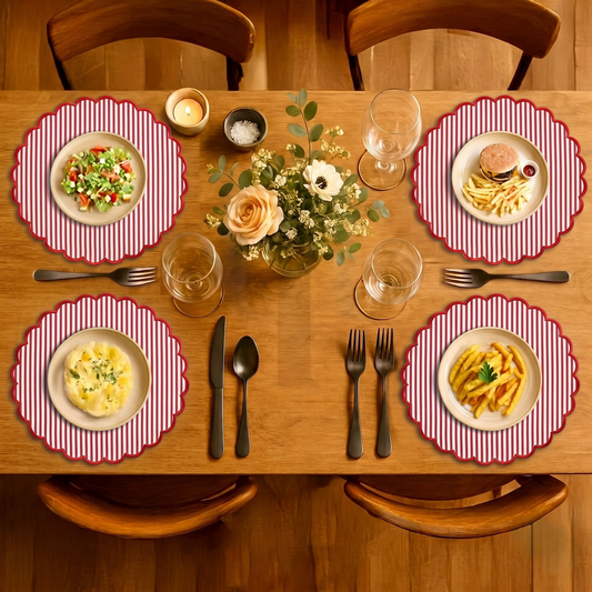Ruby Red Stripe Round Placemat Ridhi Block Print