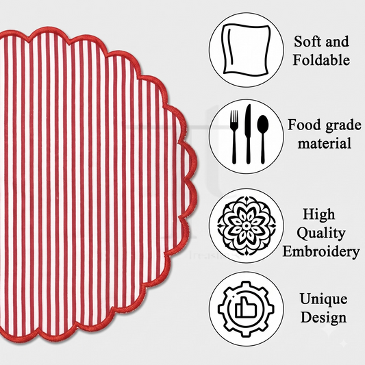 Ruby Red Stripe Round Placemat Ridhi Block Print