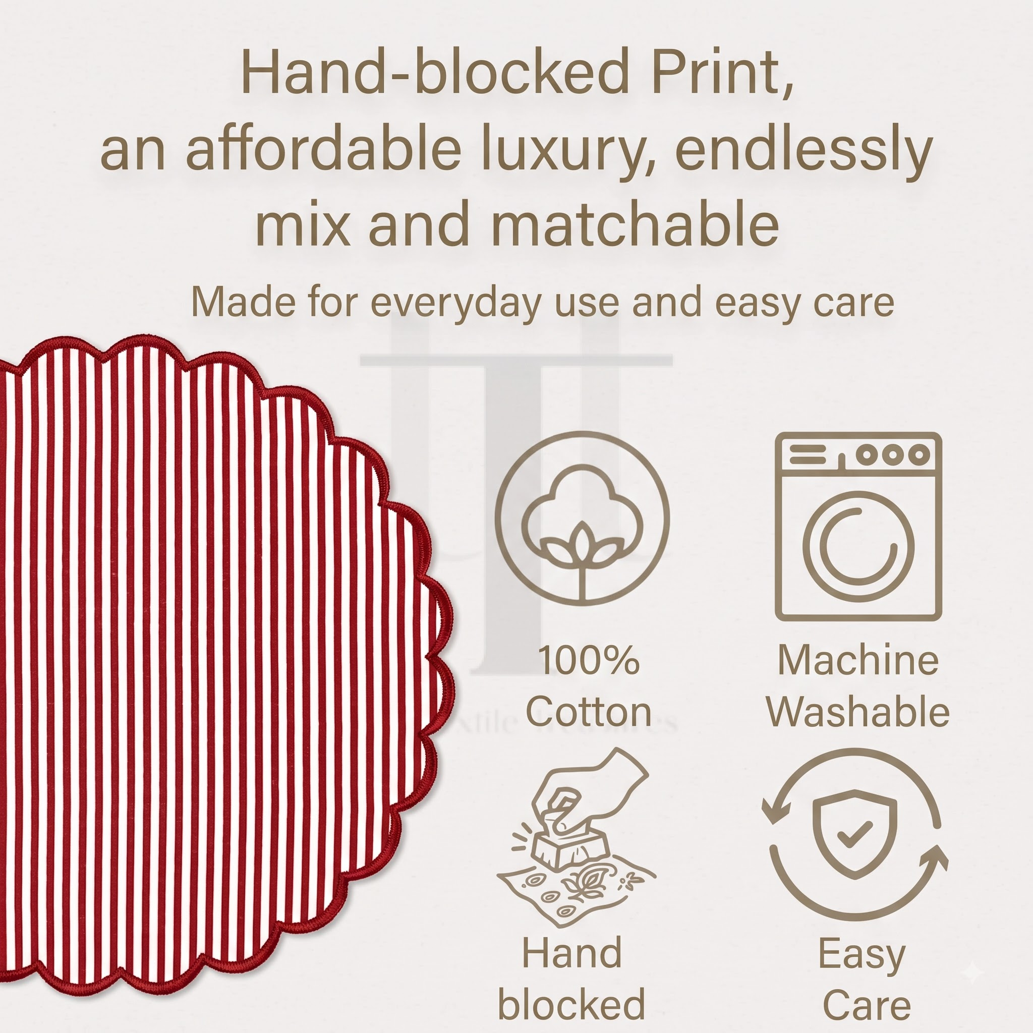 Ruby Red Stripe Round Placemat Ridhi Block Print