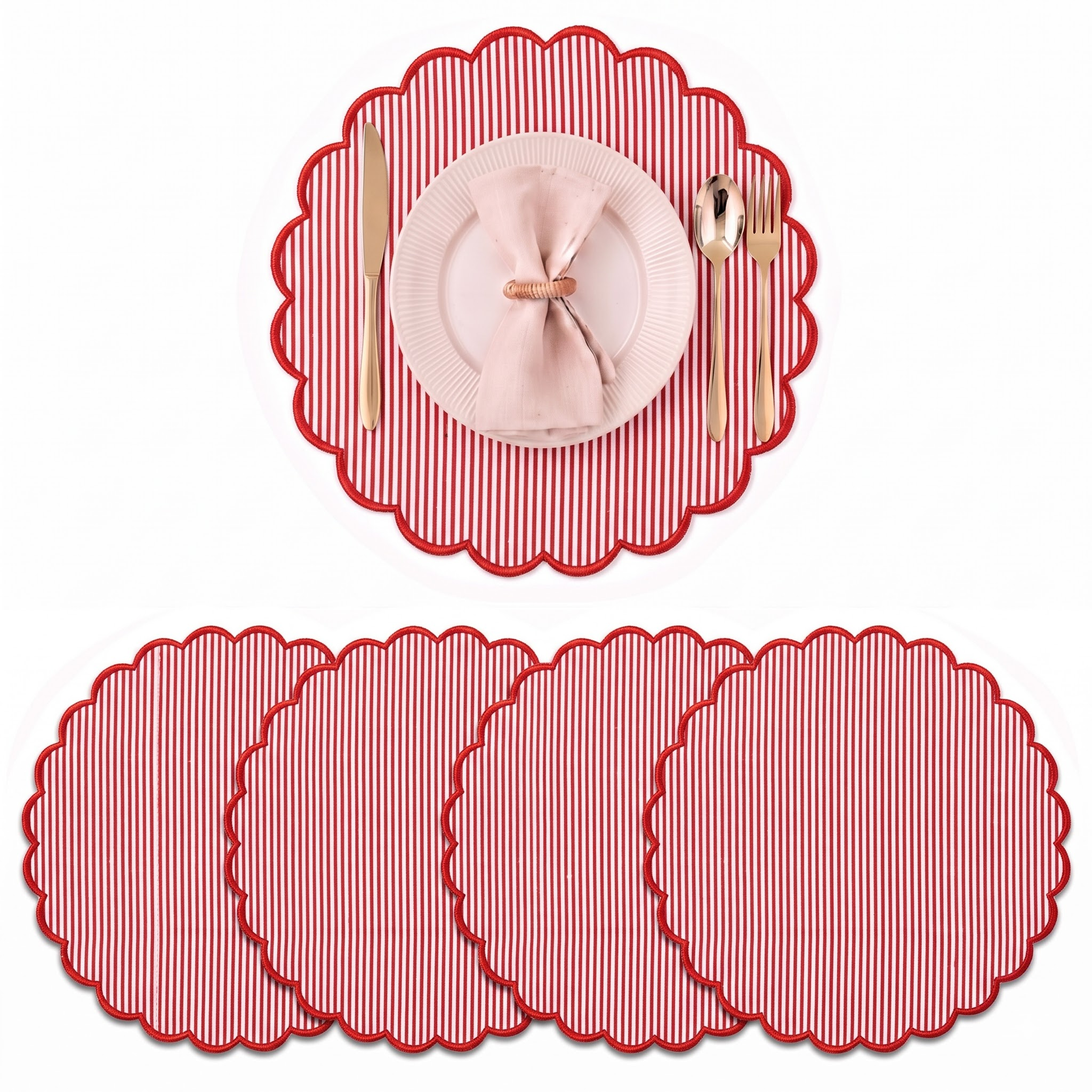 Ruby Red Stripe Round Placemat Ridhi Block Print