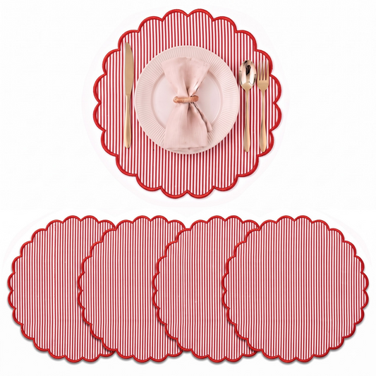 Ruby Red Stripe Round Placemat Ridhi Block Print