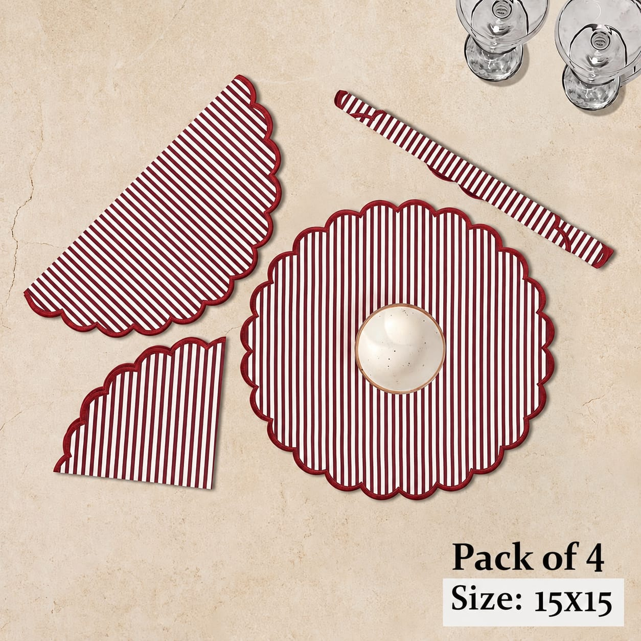 Ruby Red Stripe Round Placemat Ridhi Block Print