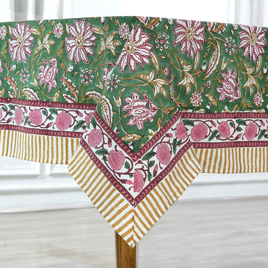 Hunters Green Rectangle Tablecloth - Ridhi Block Print