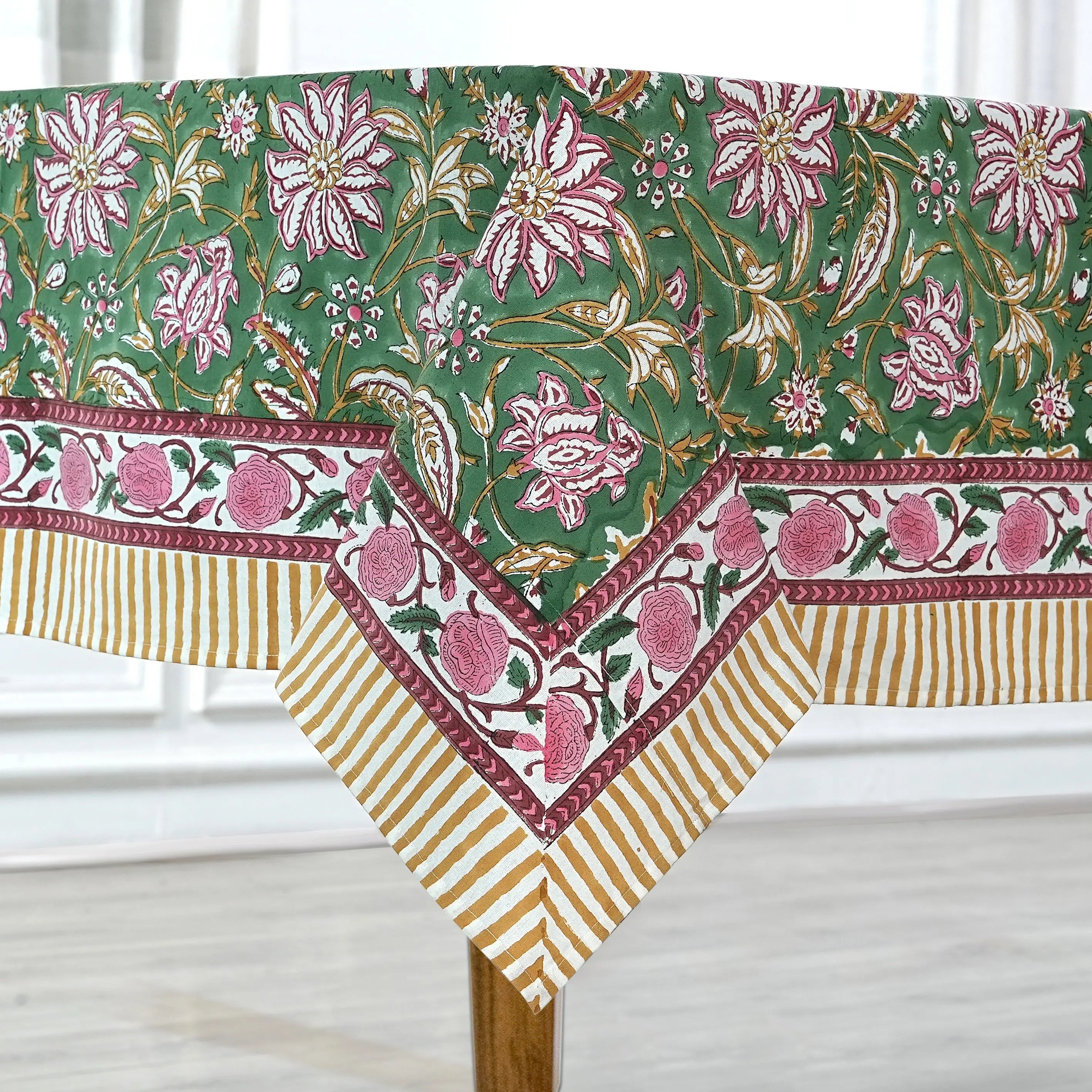 Hunter Green Square Tablecloth - Ridhi Block Print