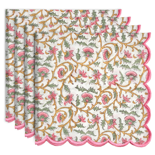 Rose Pink Floral Vine Embroidery Napkins Ridhi Block Print