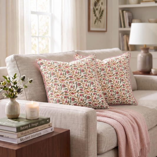 Rose pink Floral vine piping Pillow Cover RIDHI