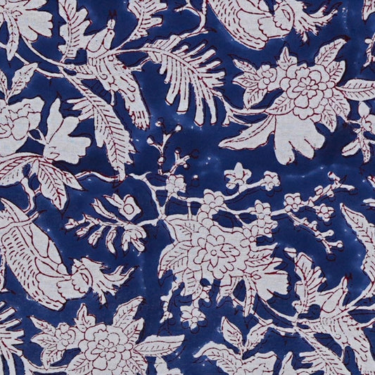 Floral and leaf pattern on a blue background