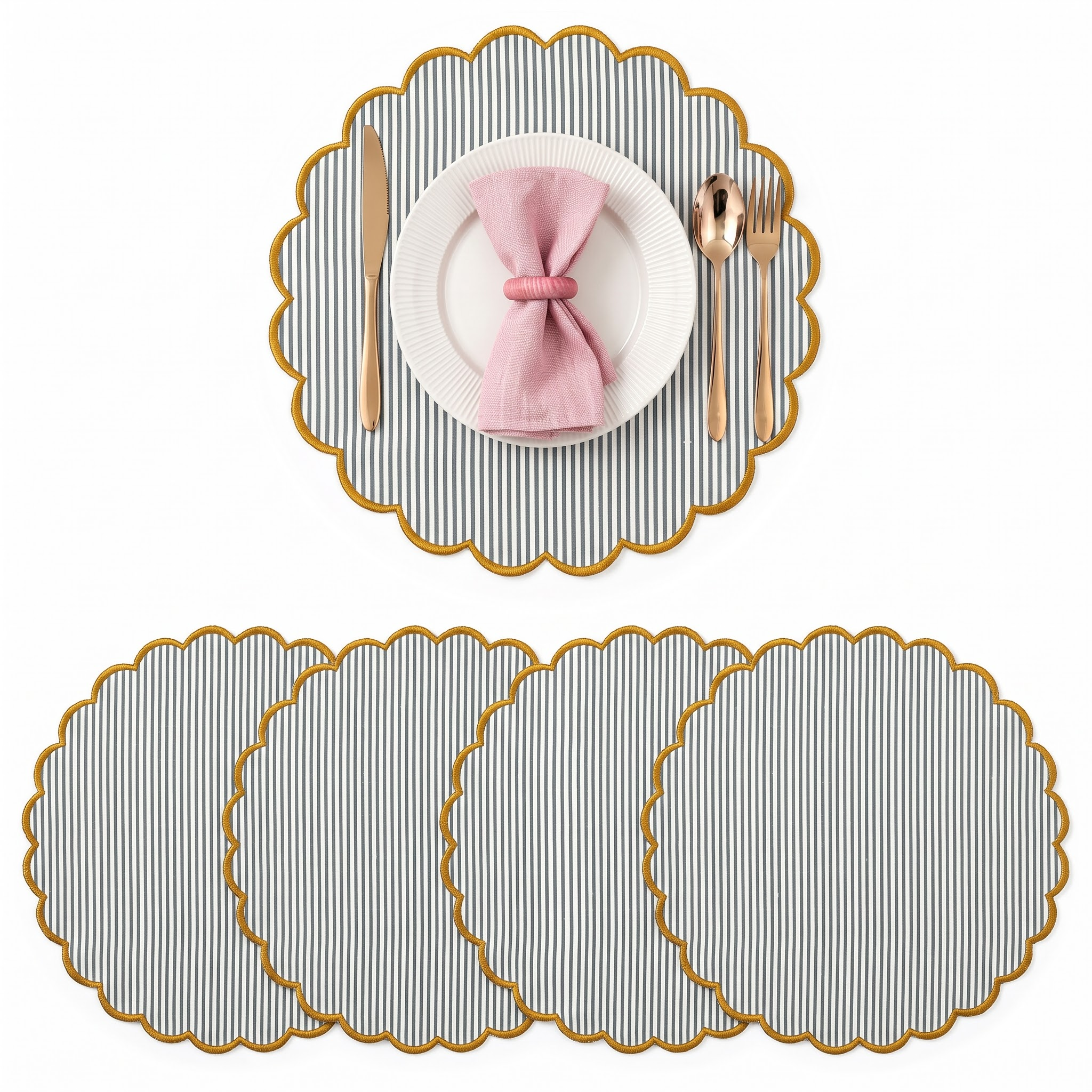 Slate Blue Stripe Round Placemat Ridhi Block Print