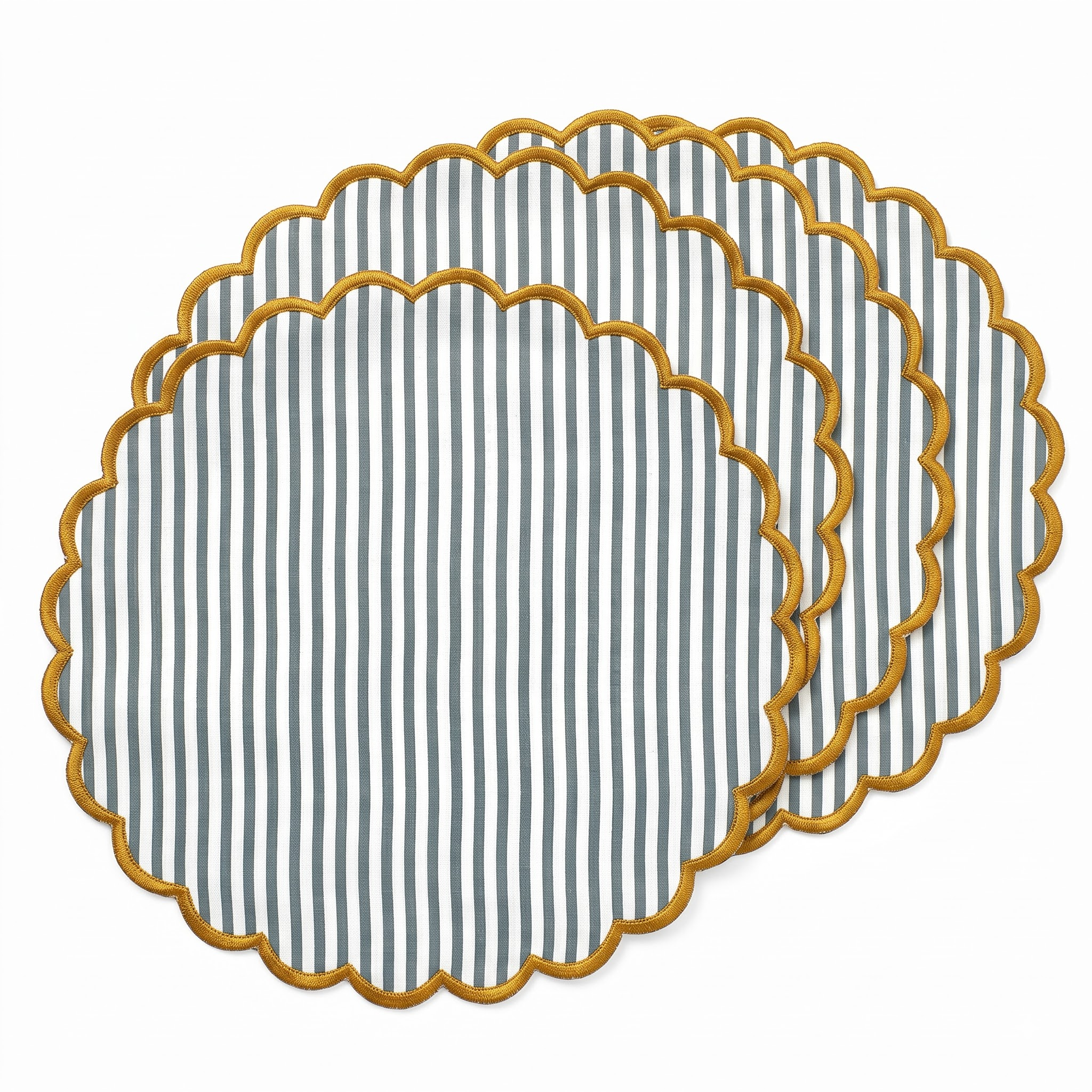 Slate Blue Stripe Round Placemat Ridhi Block Print