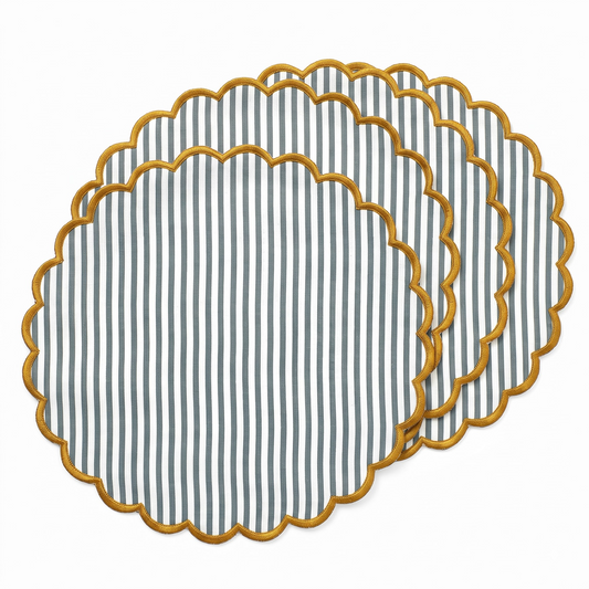 Slate Blue Stripe Round Placemat Ridhi Block Print