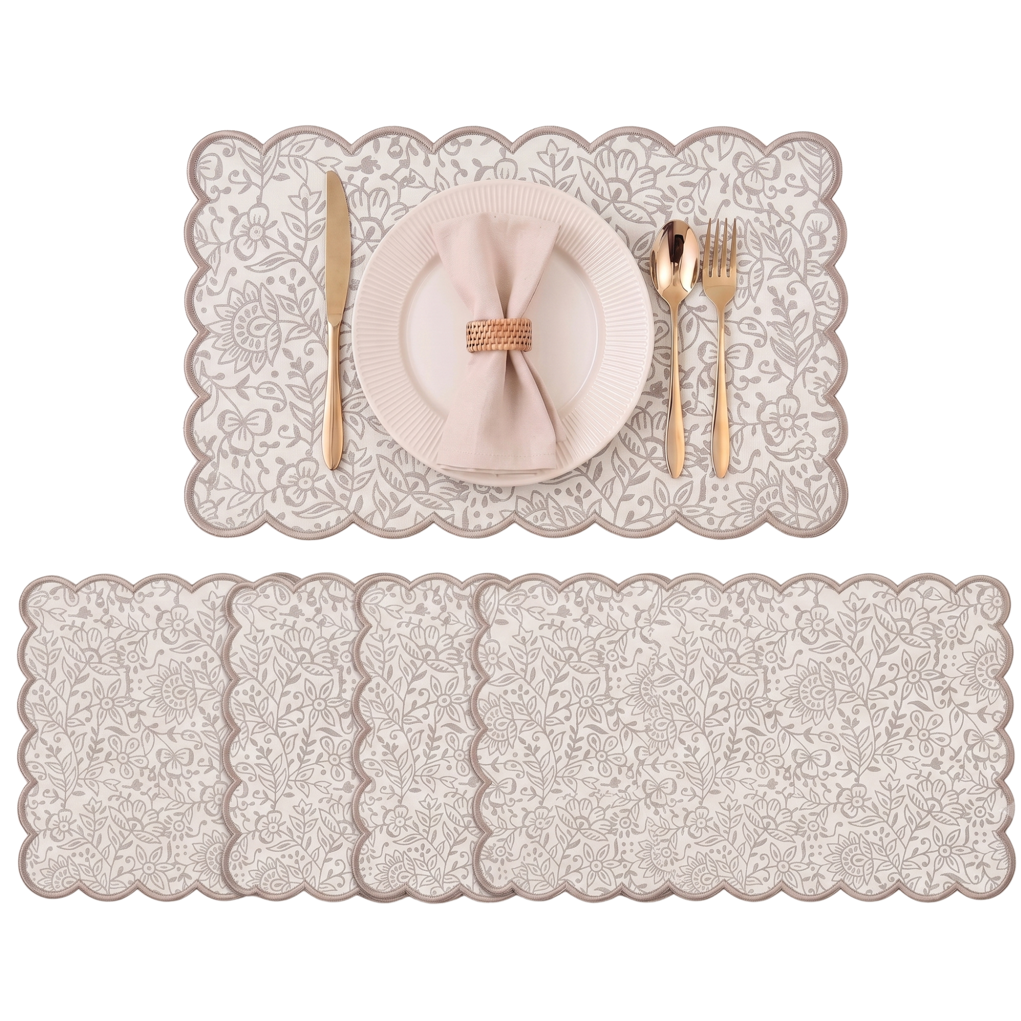Spring Taupe Jal Round Placemat Ridhi Block Print