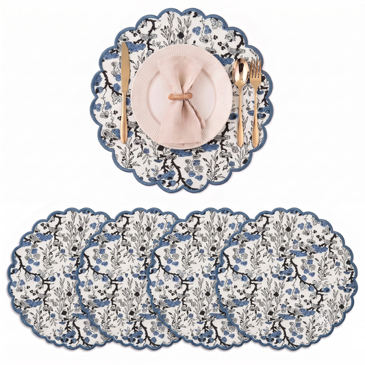 Spruce Blue Round Placemat Ridhi Block Print