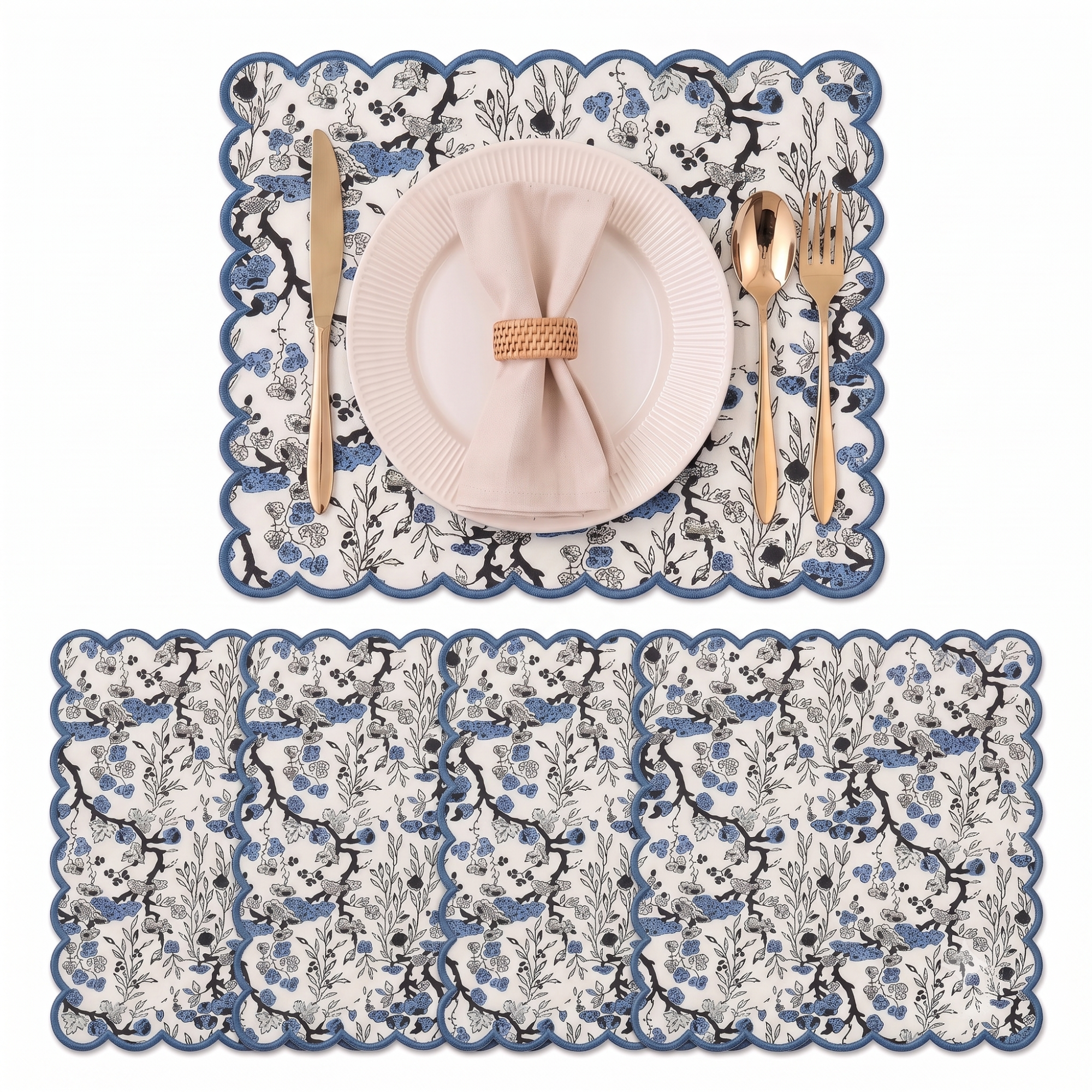 Spruce Blue Round Placemat Ridhi Block Print