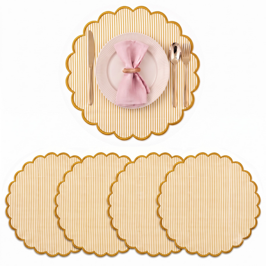 Saffron Yellow Stripe Round Placemat Ridhi Block Print
