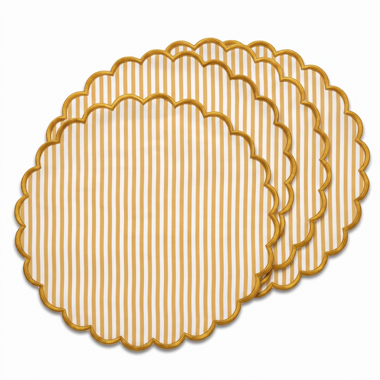 Saffron Yellow Stripe Round Placemat Ridhi Block Print