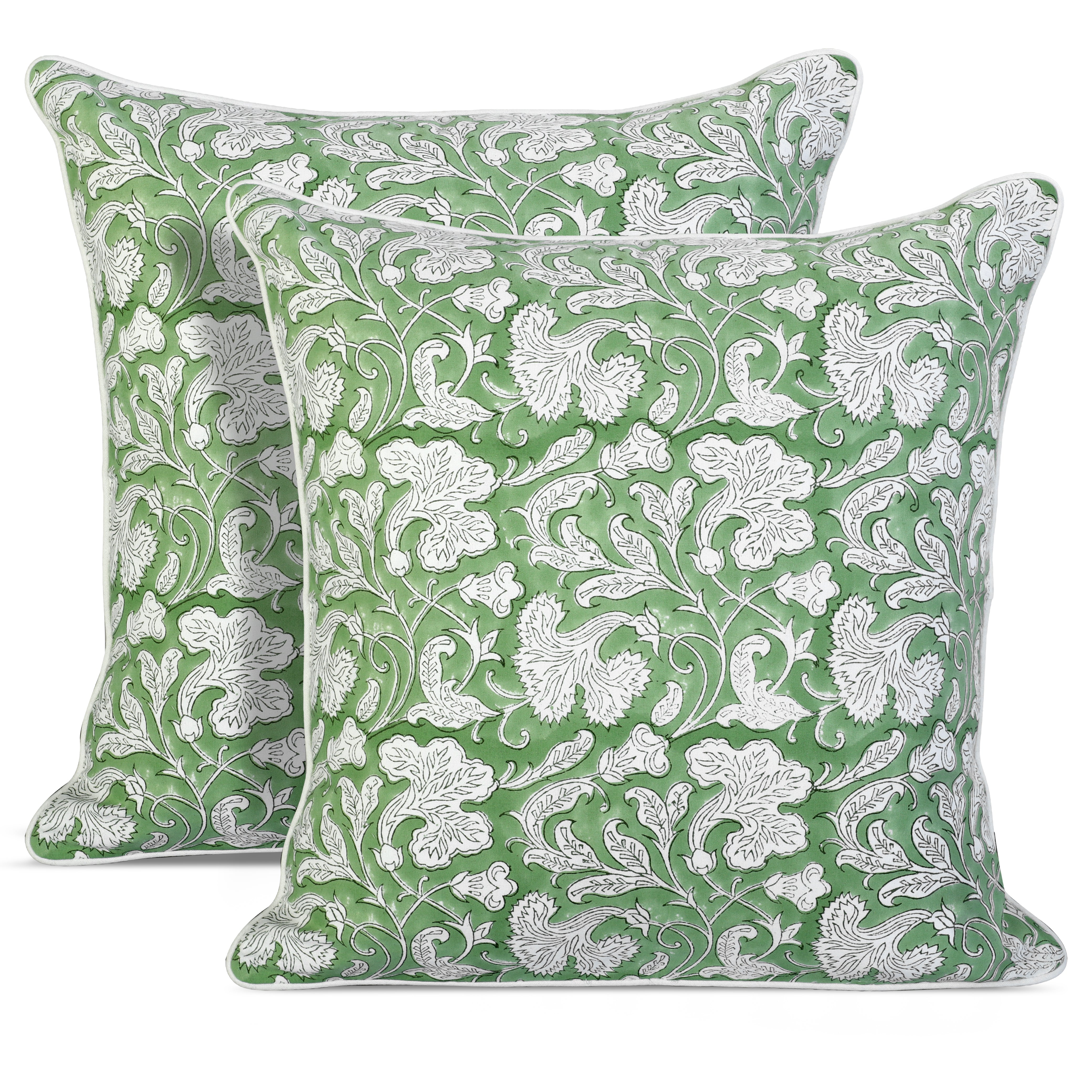 Sage Green Piping Pillow Cover Ridhi Block Print