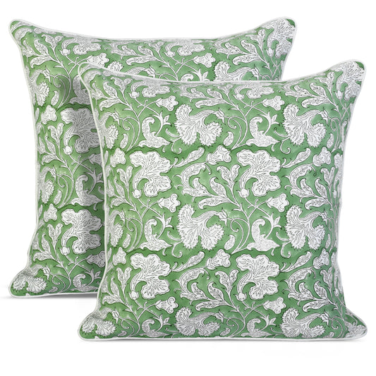 Sage Green Piping Pillow Cover Ridhi Block Print