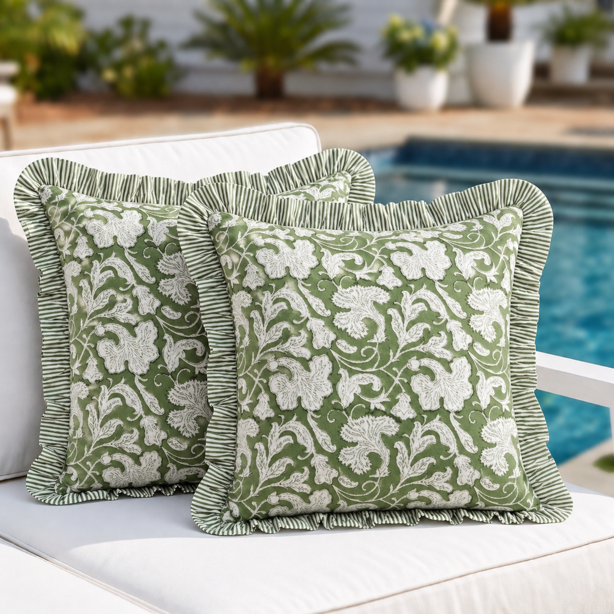 Sage Green Ruffle Pillow Cover