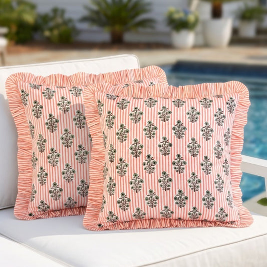 Salmon Blossom Ruffle Pillow Cover RIDHI