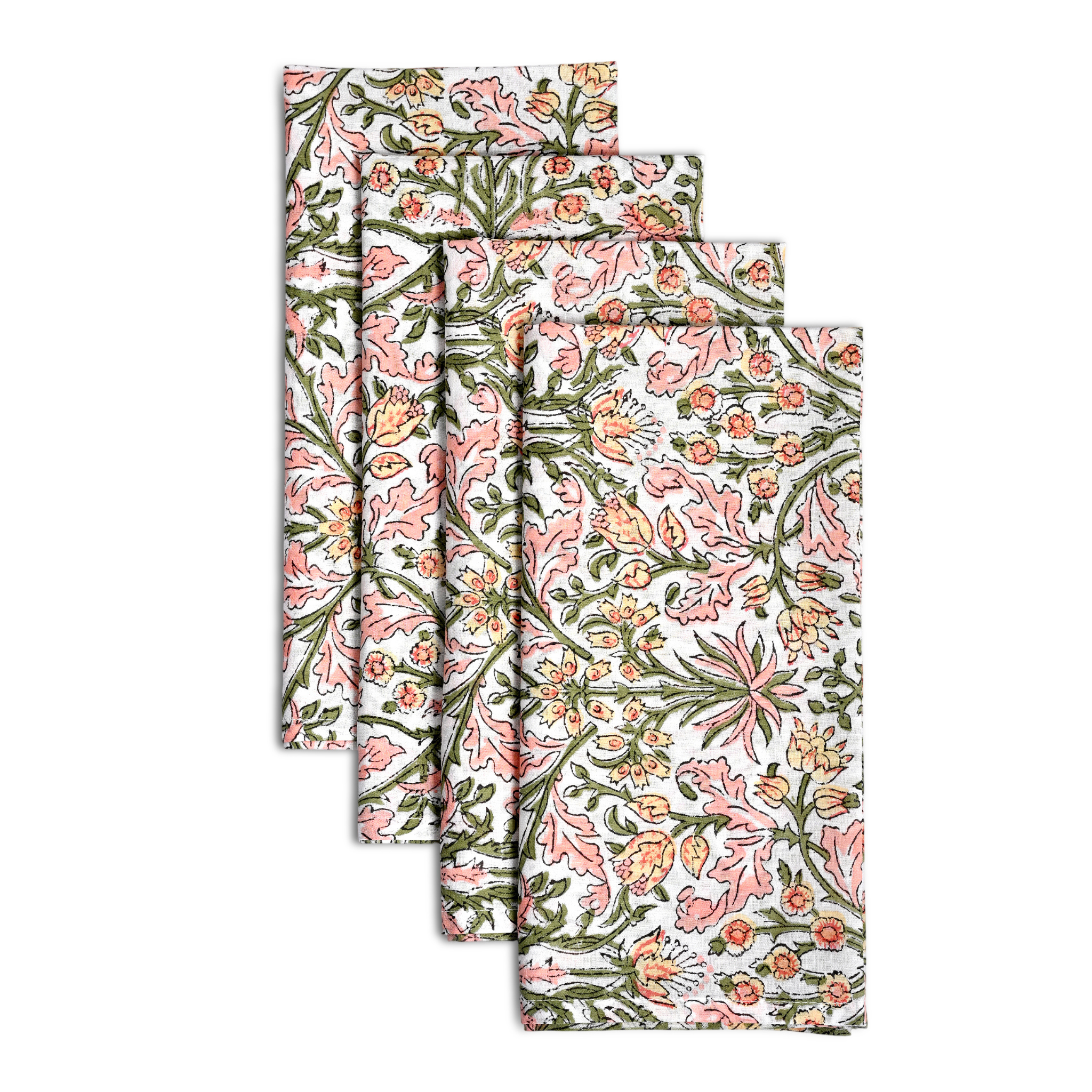 Set of floral patterned napkins on a white background
