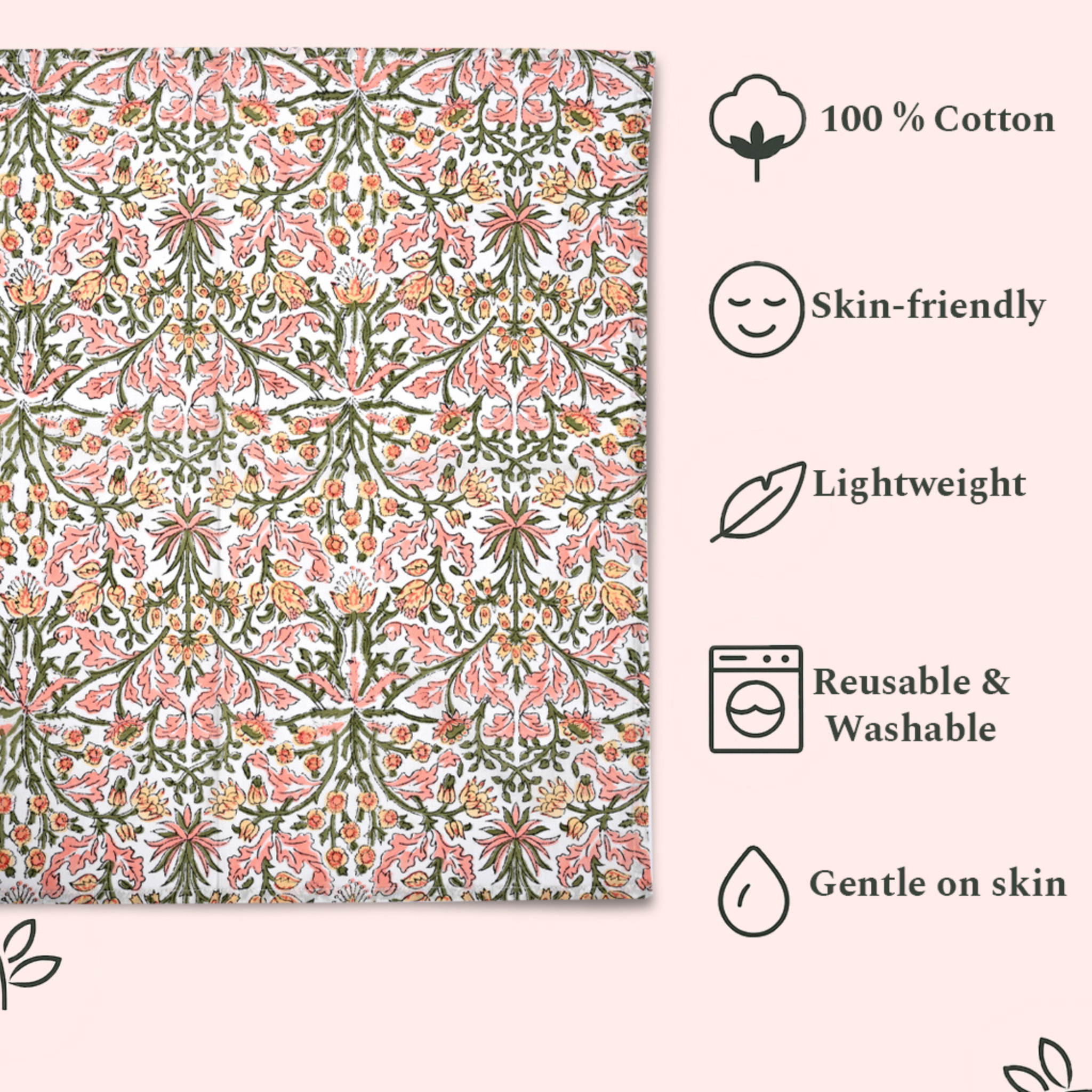Floral patterned fabric with sustainability benefits on a pink background