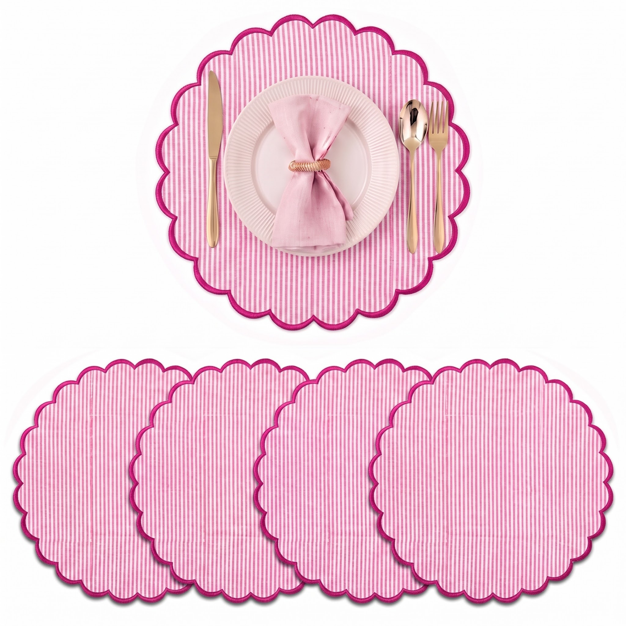 Taffy Pink Stripe Round Placemat Ridhi Block Print