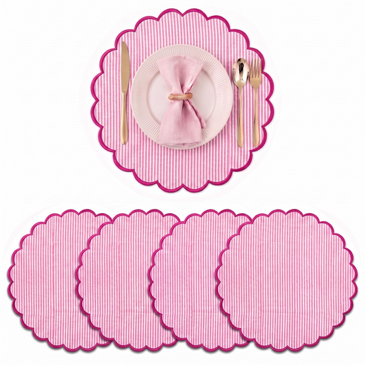 Taffy Pink Stripe Round Placemat Ridhi Block Print