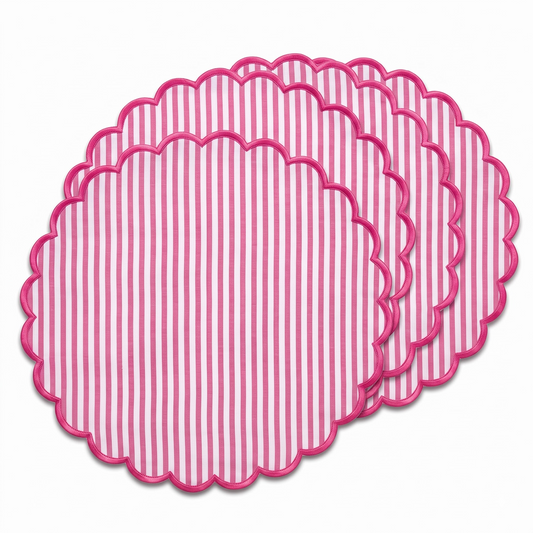 Taffy Pink Stripe Round Placemat Ridhi Block Print