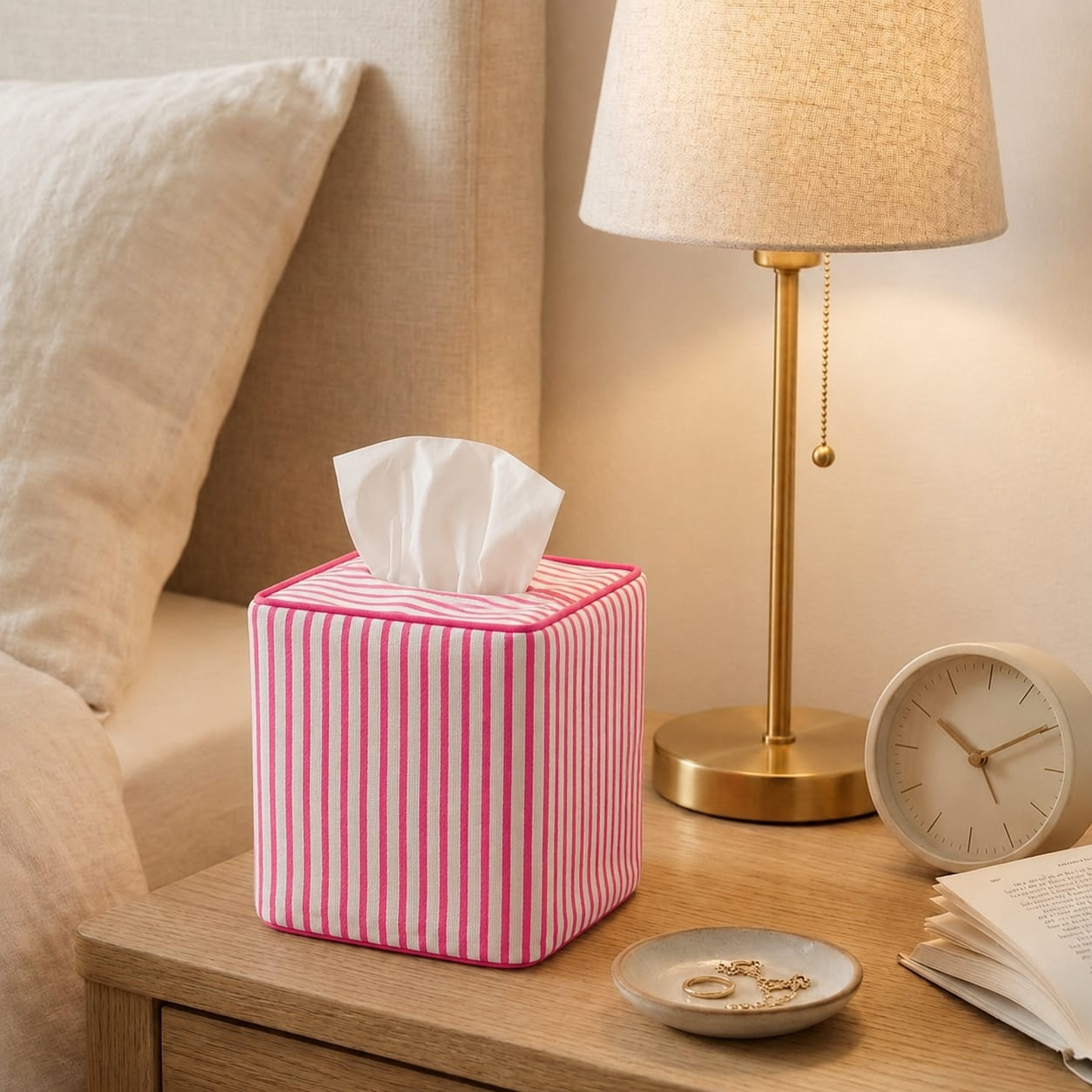 Taffy Pink Striped Tissue Box Cover Ridhi Block Print