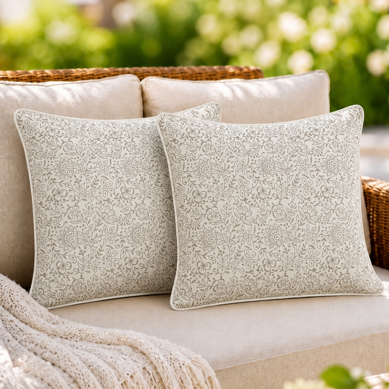 Taupe Piping Pillow Cover Ridhi Block Print