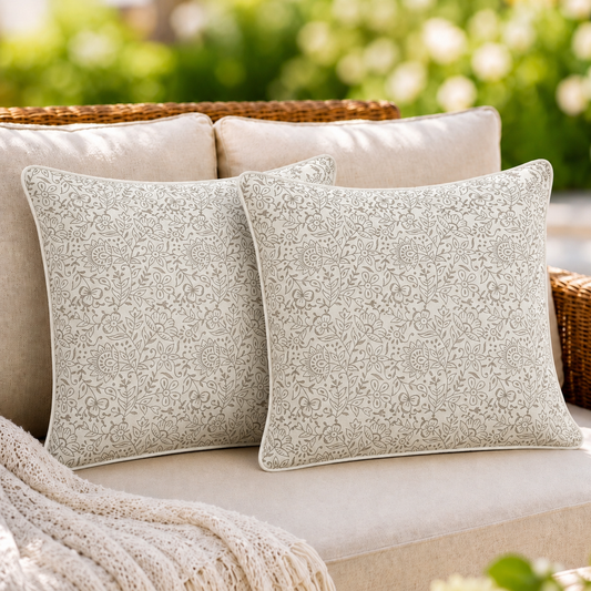 Taupe Piping Pillow Cover Ridhi Block Print
