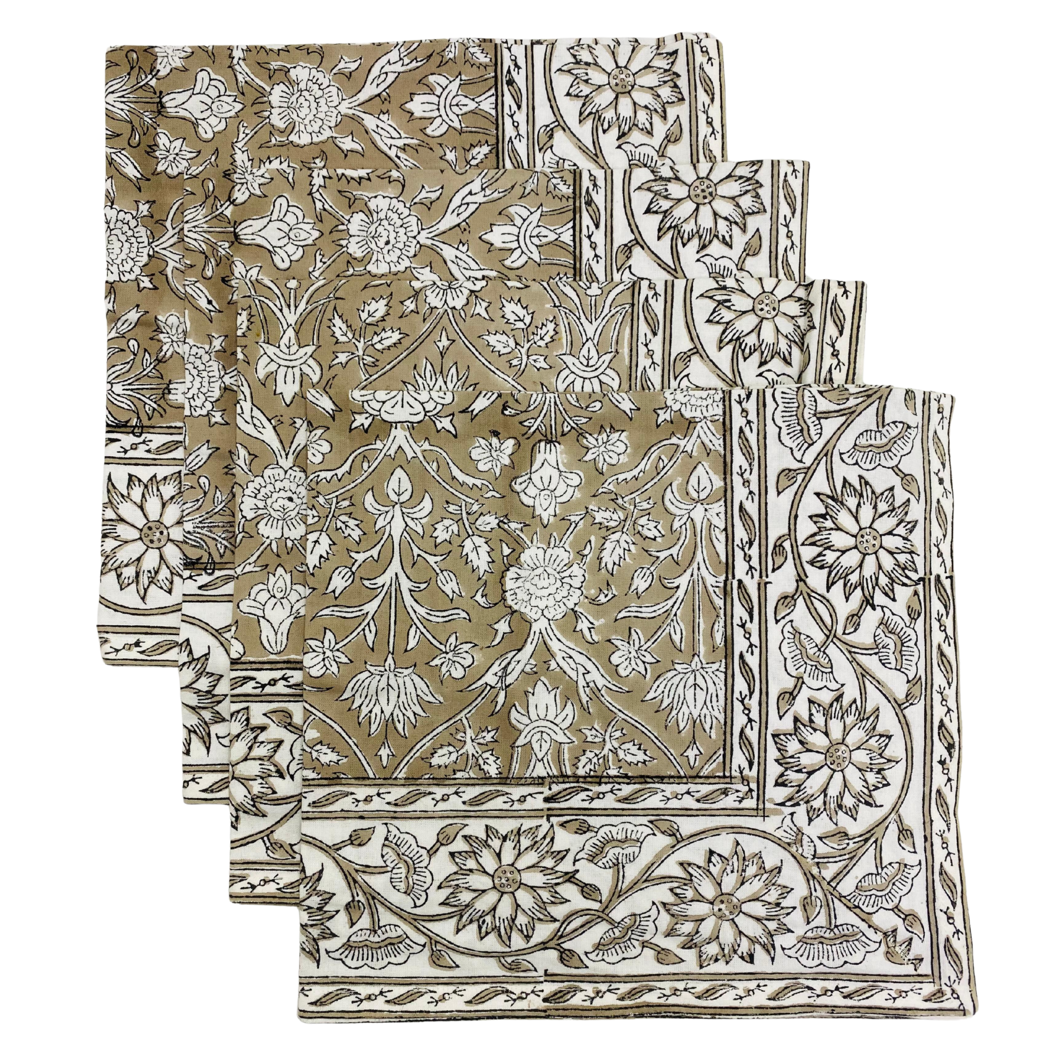 Set of floral patterned napkins on a white background