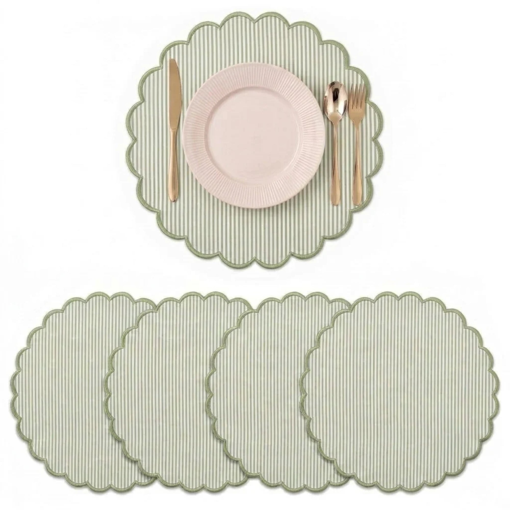 Sage Green Stripe Round / Square / Rectangle / Placemats