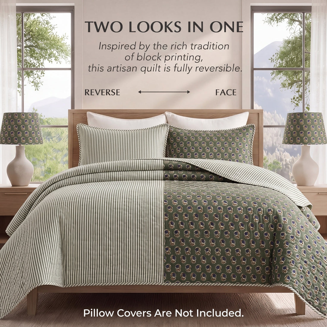 Basil Green Quilt Ridhi Block Print