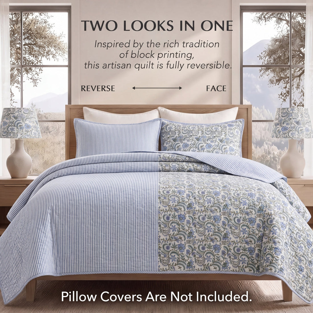 Columbia Blue Quilt Ridhi Block Print