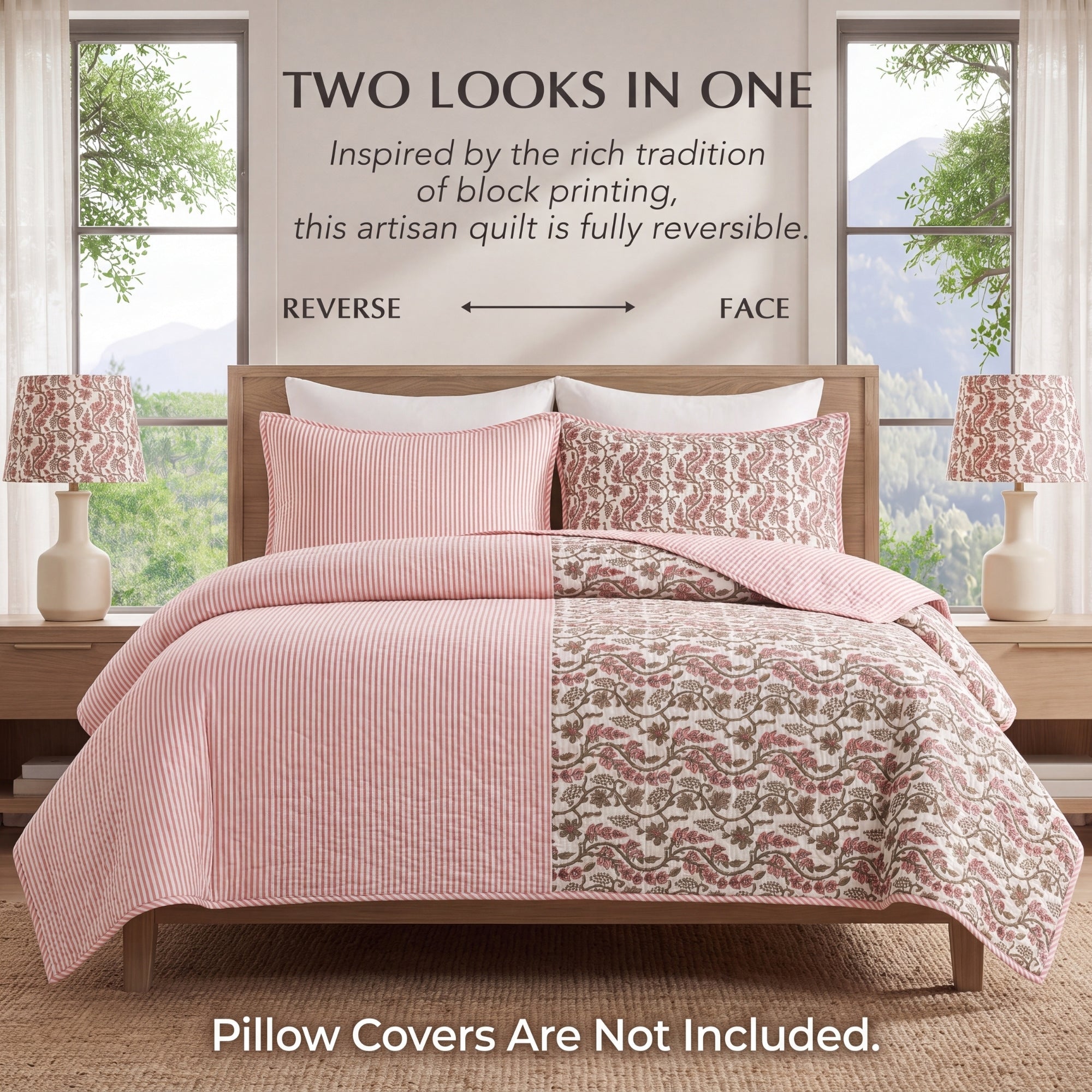 Coral Pink Quilt Ridhi Block Print