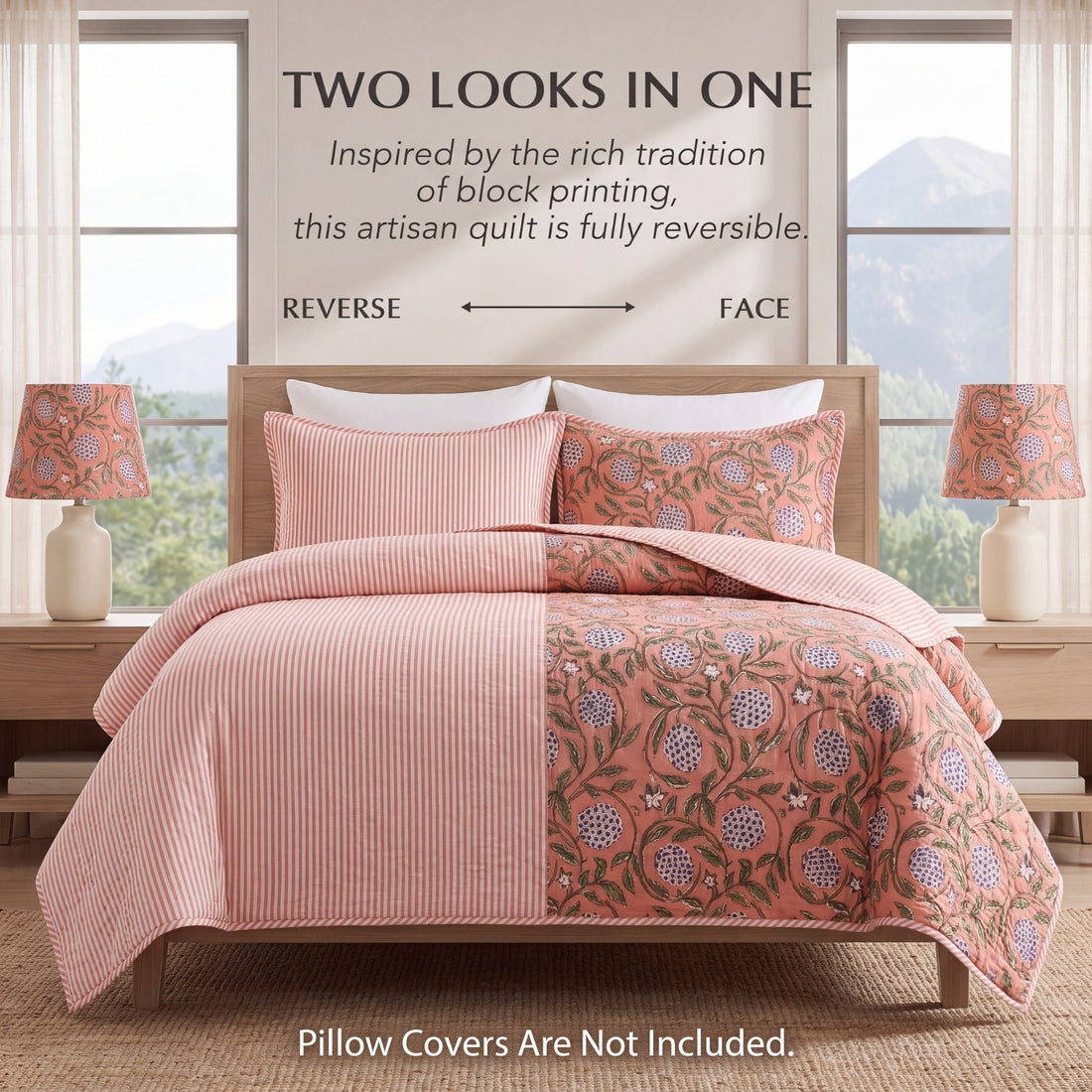 Dark Salmon Pink Quilt Ridhi Block Print